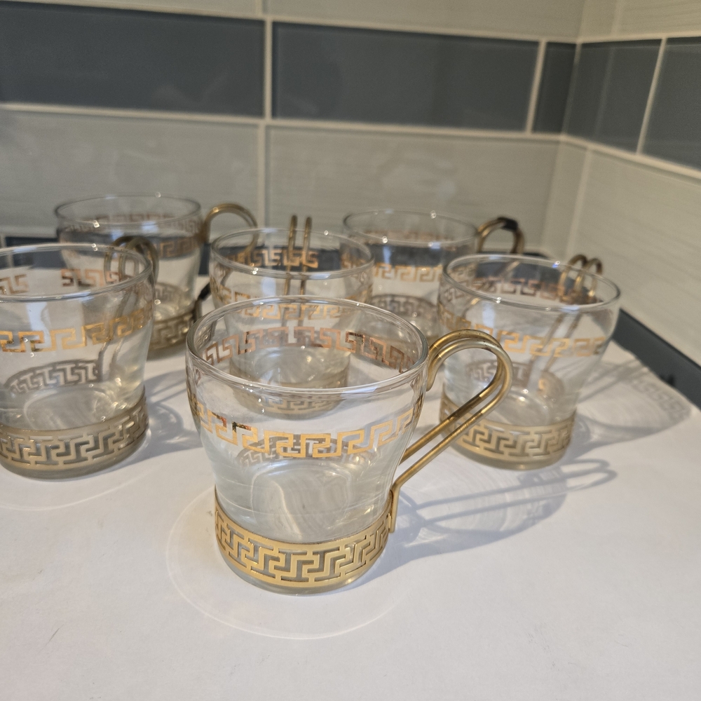 Greek Key Glass Coffee/Tea Cups Set (6) by Libbey